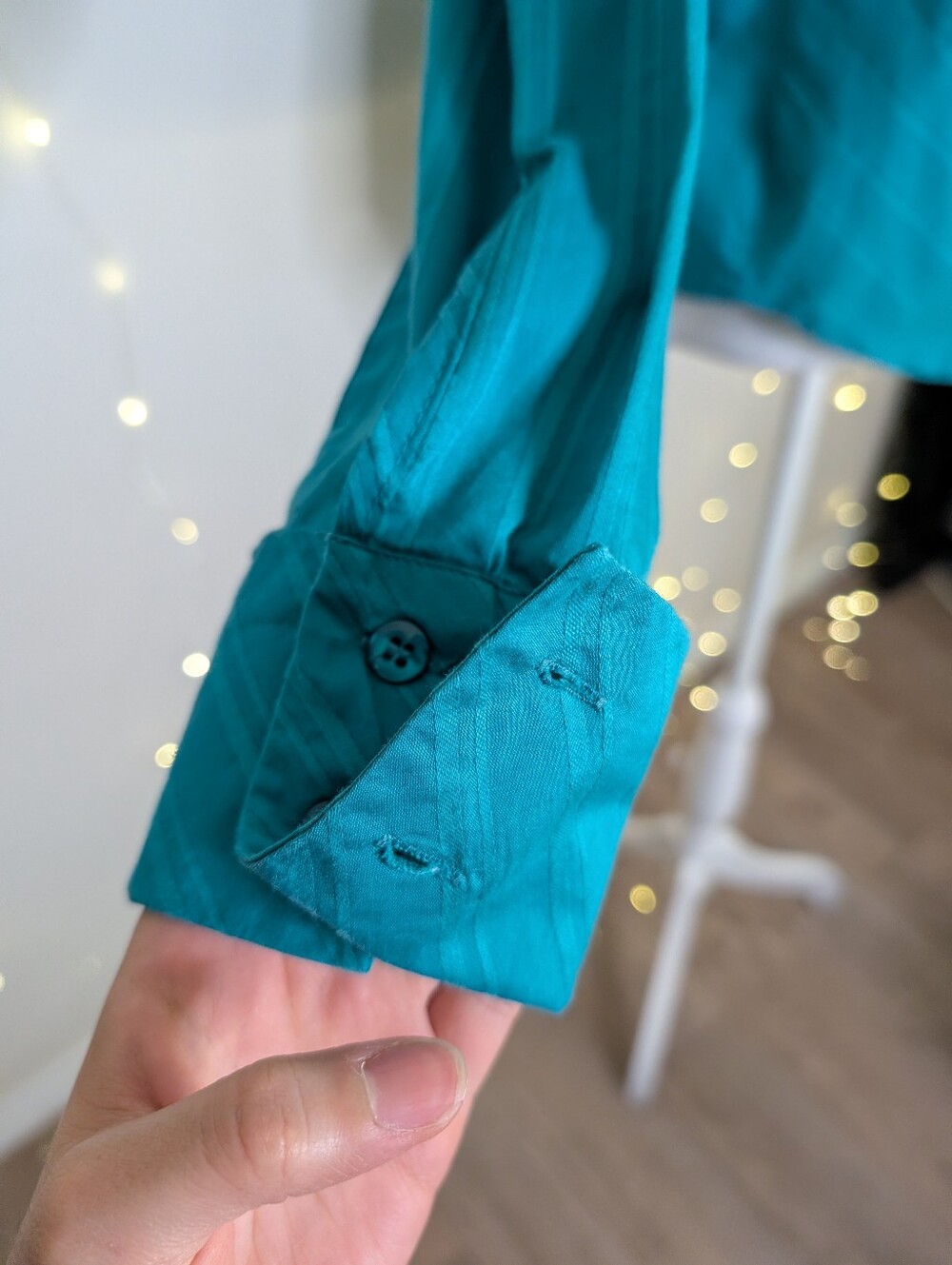 Ricki's Teal Ruffle-Front Button Blouse - Picture 9 of 10